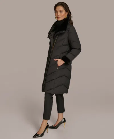 Donna Karan New York Water Resistant Chevron Down Puffer Coat In Black