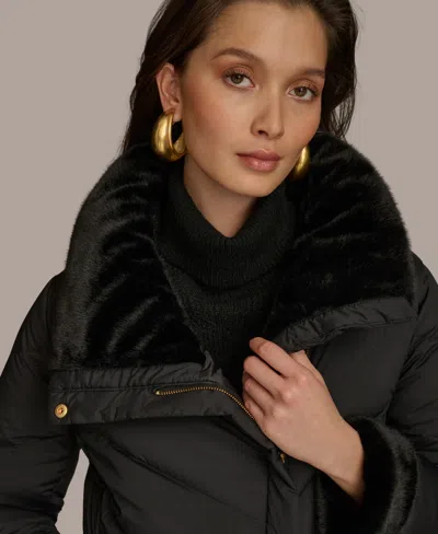 Donna Karan New York Water Resistant Chevron Down Puffer Coat In Black