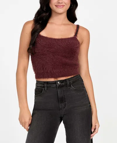 Guess Women's Cropped Bralette Sleeveless Sweater In Burgundy