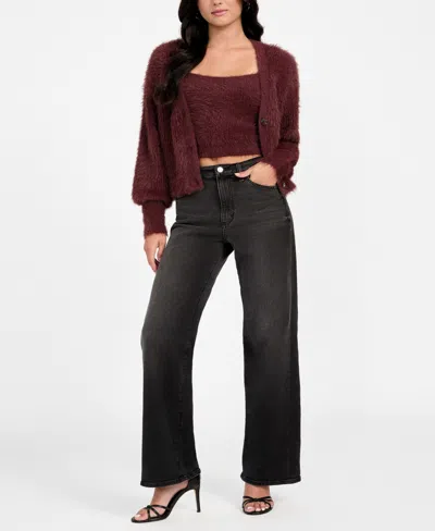 Guess Women's Cropped Bralette Sleeveless Sweater In Burgundy