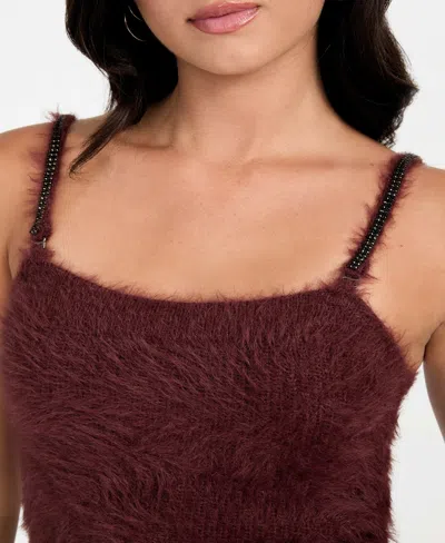 Guess Women's Cropped Bralette Sleeveless Sweater In Burgundy