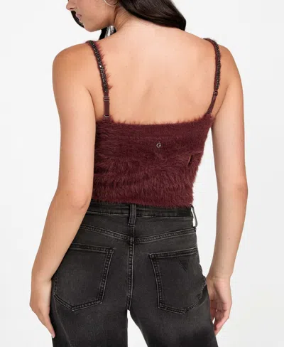 Guess Women's Cropped Bralette Sleeveless Sweater In Burgundy