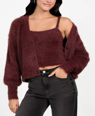 Guess Women's Cropped Bralette Sleeveless Sweater In Burgundy