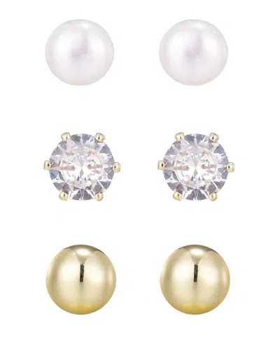 Adornia 14k Plated 5mm Pearl Stud Earring Set In Gold