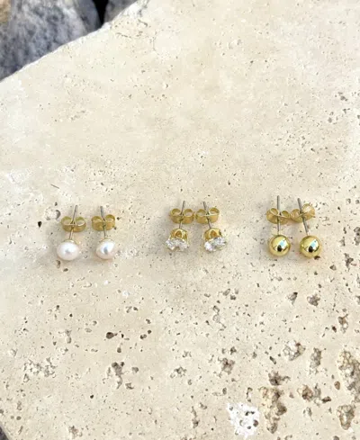 Adornia 14k Plated 5mm Pearl Stud Earring Set In Gold
