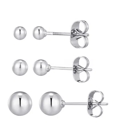 Adornia Tarnish Resistant Silver Set Of 3 Ball Stud Earrings In Silver