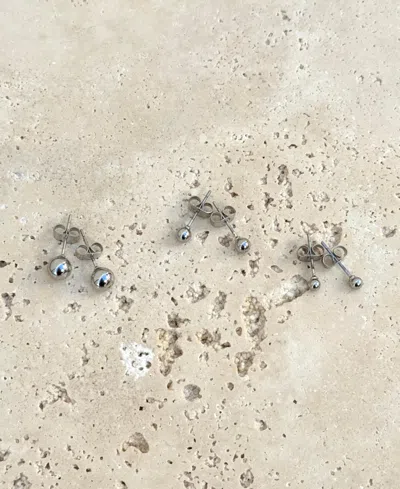 Adornia Tarnish Resistant Silver Set Of 3 Ball Stud Earrings In Silver