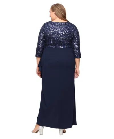 Sl Fashions Sequin Bodice Scuba Crepe Mixed Media Gown In Blue