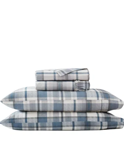 Southshore Fine Linens Highland Plaid Extra Deep Pocket 300- Thread Count 4-pc. Sheet Set, Queen In Blue