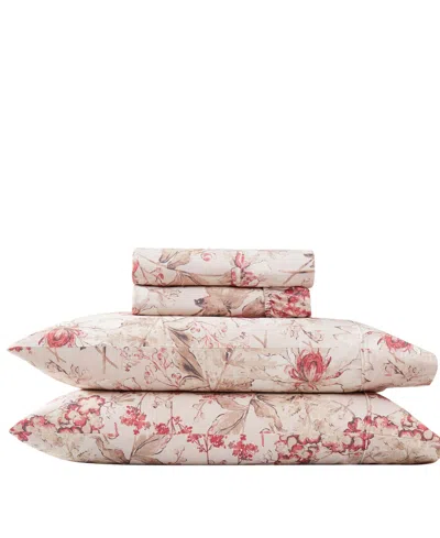 Southshore Fine Linens Skye Floral Extra Deep Pocket 300- Thread Count 4-pc. Sheet Set, California King In Red