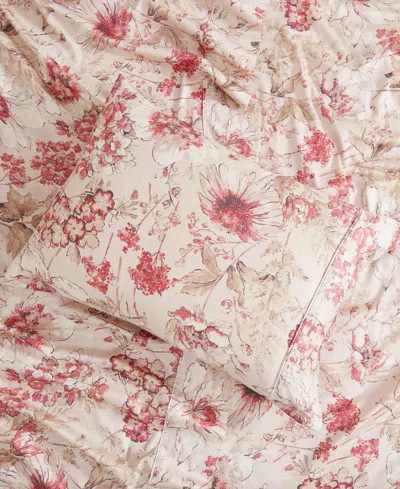 Southshore Fine Linens Skye Floral Extra Deep Pocket 300- Thread Count 4-pc. Sheet Set, California King In Red