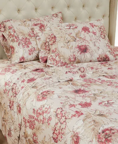 Southshore Fine Linens Skye Floral Extra Deep Pocket 300- Thread Count 4-pc. Sheet Set, California King In Red