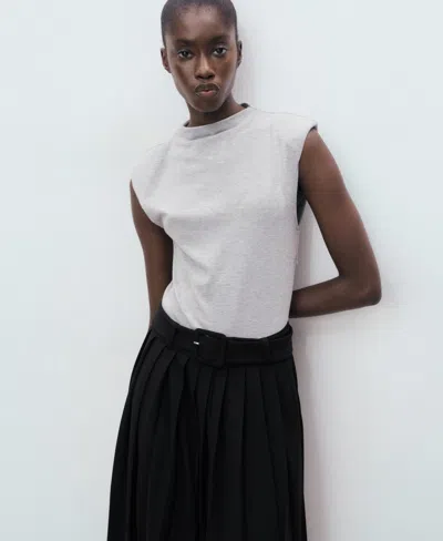 Mango Contrasting Belt Dress Grey In Black