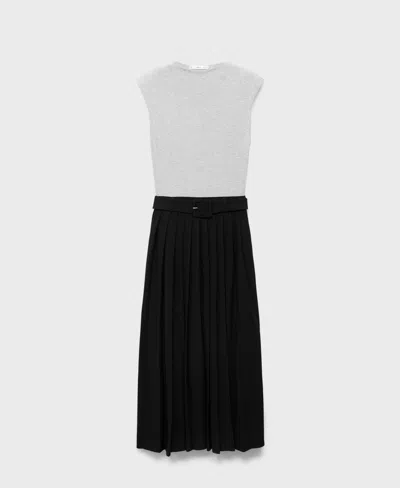 Mango Contrasting Belt Dress Grey In Black