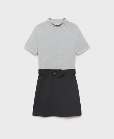 Mango Belted Minidress In Gray