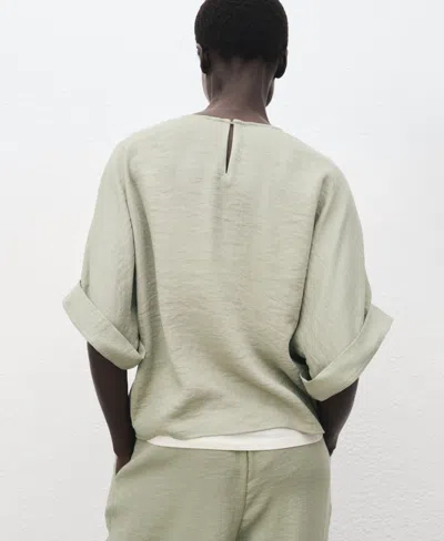 Mango Oversized Blouse With Turn-up Sleeves Aqua Green In Green