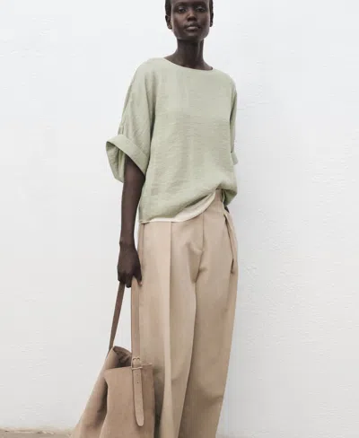 Mango Oversized Blouse With Turn-up Sleeves Aqua Green In Green