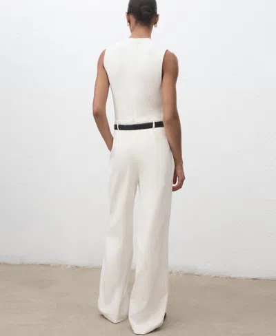 Mango Combined-fabric Jumpsuit With Belt Off White In White