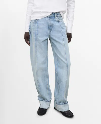 Mango Women's Turn-up Hem Wide-leg Jeans In Blue