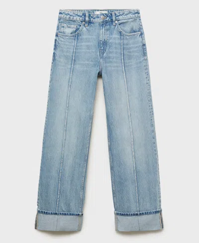 Mango Women's Turn-up Hem Wide-leg Jeans In Blue