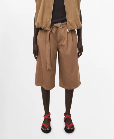 Mango Women's Belted Denim Jorts In Brown