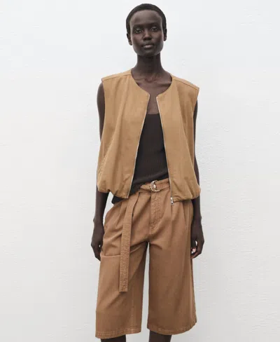 Mango Women's Belted Denim Jorts In Brown