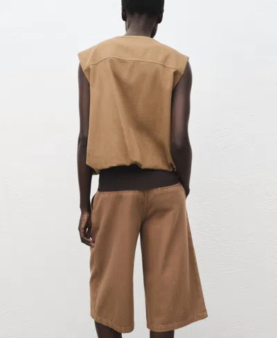 Mango Puffer Denim Waistcoat Brown In Brown