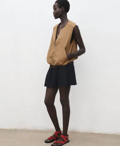 Mango Puffer Denim Waistcoat Brown In Brown