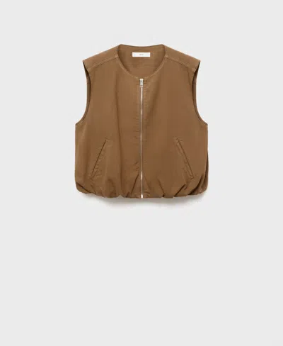 Mango Puffer Denim Waistcoat Brown In Brown
