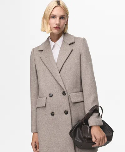 Mango Double-breasted Wool Blend Coat In Brown
