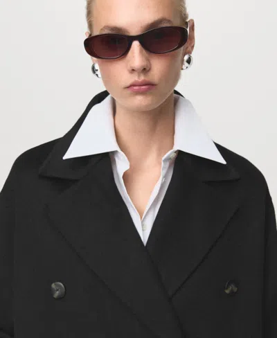 Mango Handmade Oversized Wool Coat Black In Black