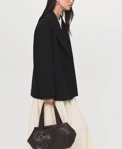 Mango Chalk-stripe Straight Pants In Black