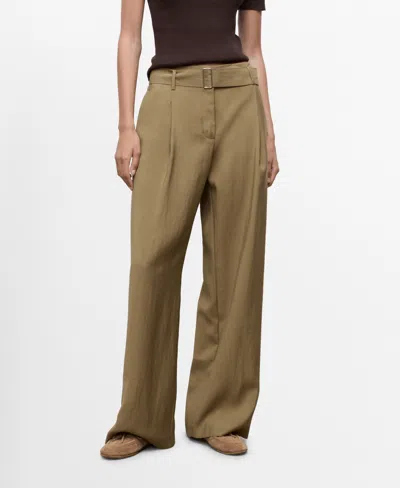 Mango Women's Belted Paper Bag Pants In Green