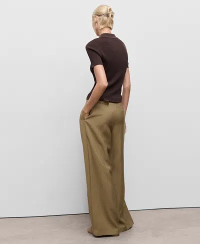 Mango Women's Belted Paper Bag Pants In Green