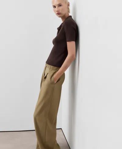 Mango Women's Belted Paper Bag Pants In Green