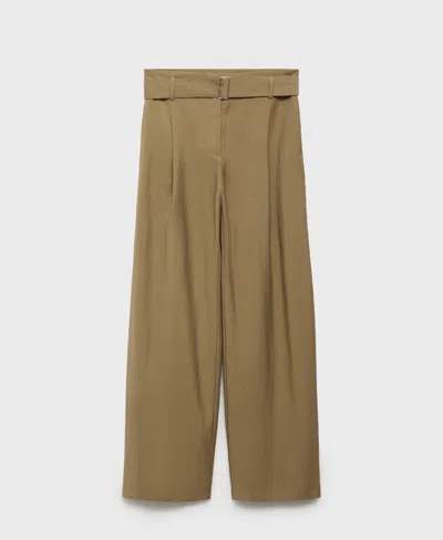 Mango Women's Belted Paper Bag Pants In Green