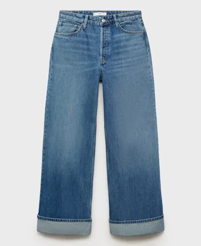 Mango Jean Large À Revers Bleu Moyen - Femme - 44 -  In Blue