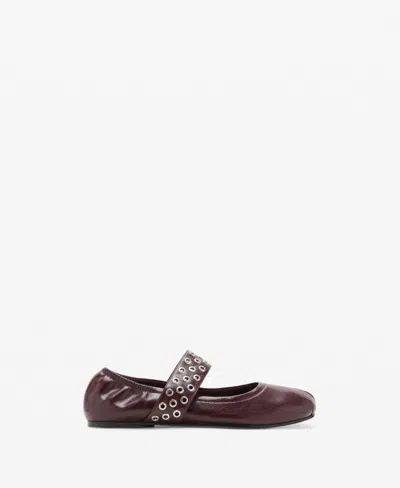 Mango Leather Eyelet Strap Toe Detail Flat Shoe In Burgundy