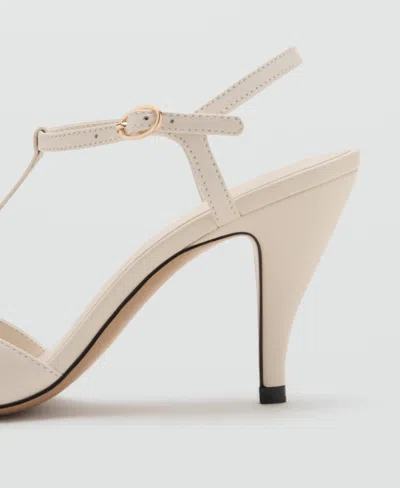 Mango Leather T Bar Heeled Sandal In Neutral