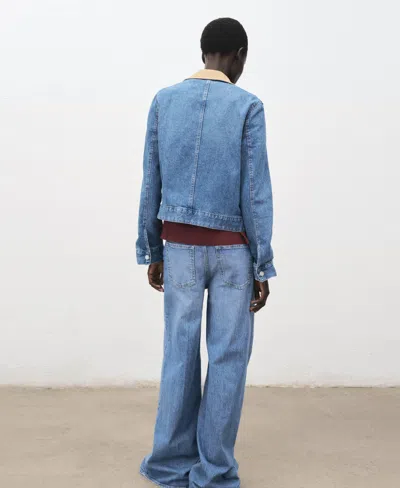 Mango Corduroy Collar Denim Jacket Medium Blue In Blue