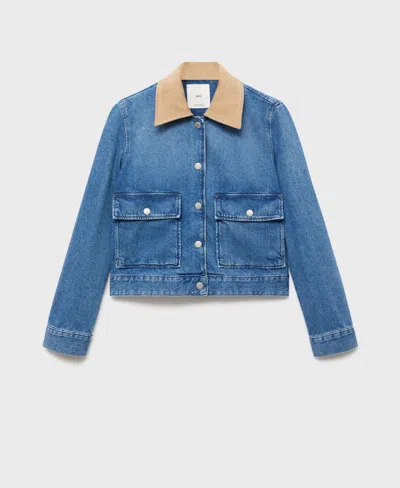 Mango Corduroy Collar Denim Jacket Medium Blue In Blue