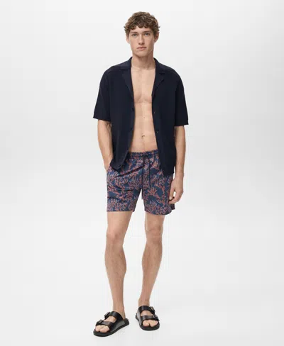 Mango Men's Coral Print Swimsuit In Red