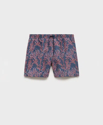 Mango Men's Coral Print Swimsuit In Red