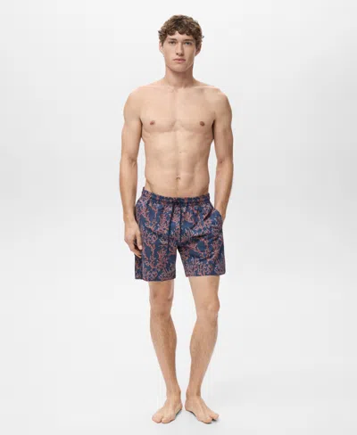 Mango Men's Coral Print Swimsuit In Red