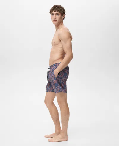 Mango Men's Coral Print Swimsuit In Red