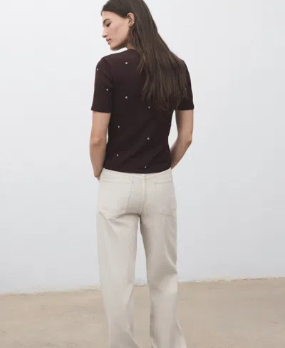Mango Fine Knitted T-shirt With Studs In Brown