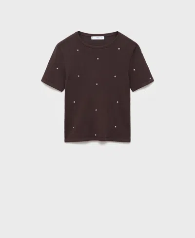 Mango Fine Knitted T-shirt With Studs In Brown