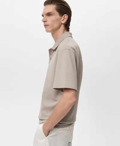 Mango Solid Cotton Polo Sweater In Gray