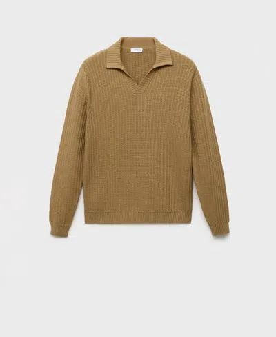 Mango Structured Cotton Polo Sweater In Nude
