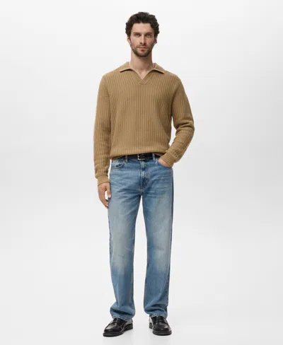 Mango Structured Cotton Polo Sweater In Nude
